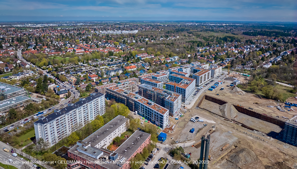 21.04.2023 - Luftbilder von der Baustelle Alexisquartier und Pandion Verde in Neuperlach